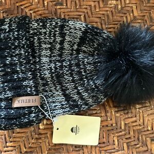 Furtalk Black and white Knit Beanie with Pom